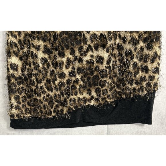ALBERTO MAKALI Women Mini Dress Fuzzy Long Sleeve Animal Cowl Sz L Brown 46-27 - Picture 9 of 15